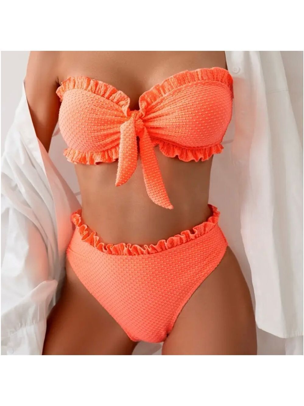 Orange Tie Front Bandeau High Waist
Bikini Set